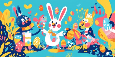 Easter Bunnies Celebrate Spring With Colorful Eggs