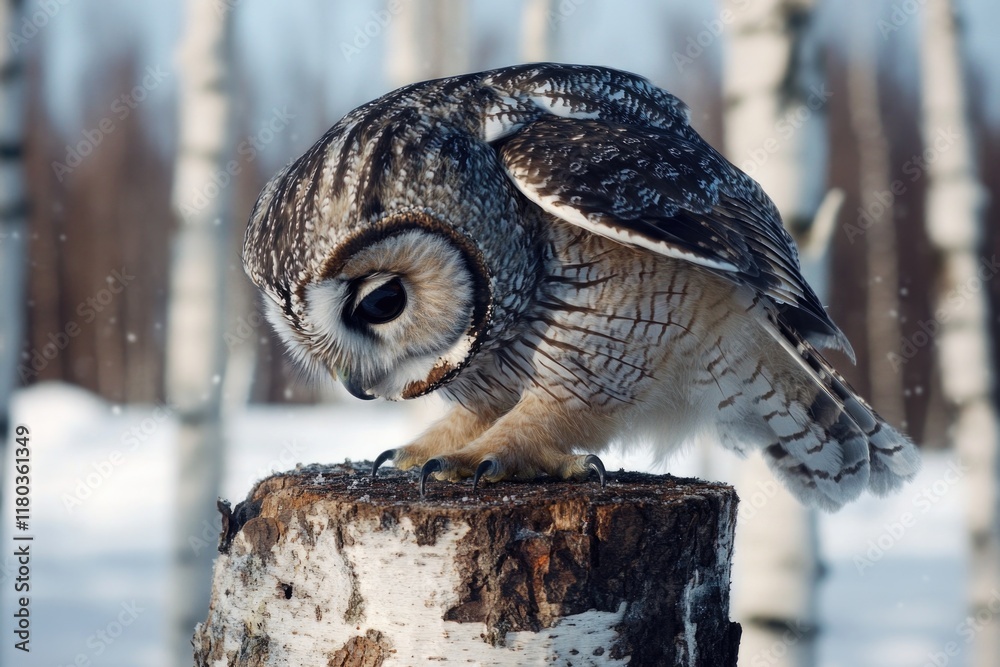 Poster a wise owl sits atop a decaying tree stump in a natural setting