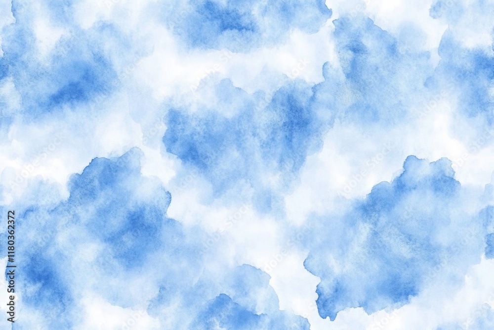 Poster Cloudy sky with soft blue and white watercolor texture, suitable for use in design projects or as a backdrop