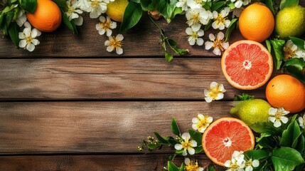 spring background. fruit flowers on wooden table