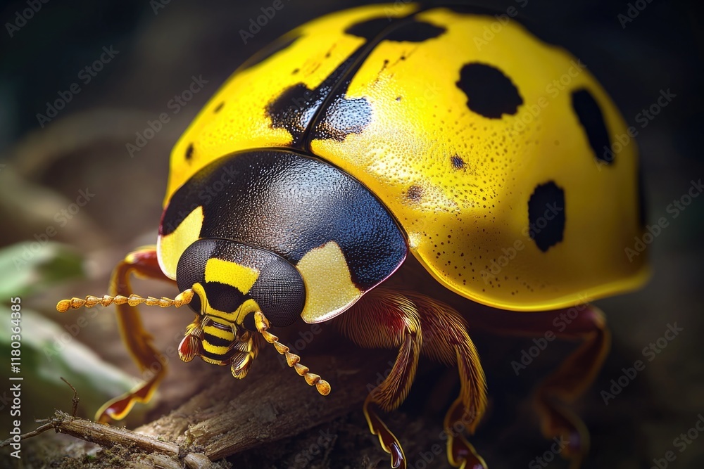 Aufkleber a close-up shot of a ladybug sitting on a tree branch, with a focus on its tiny details and colors