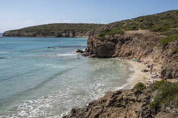The beautiful beach of Turri in Sant'Antioco with the turquoise and crystalline sea
