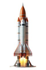 Rocket launching with flames and smoke in a clear background showcasing a modern design