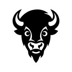 Illustration of bison head in monochrome style. Bison head in logo style. Design element for logo, emblem, sign, badge, poster. Vector illustration