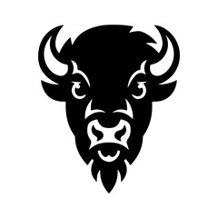 Illustration of bison head in monochrome style. Bison head in logo style. Design element for logo, emblem, sign, badge, poster. Vector illustration