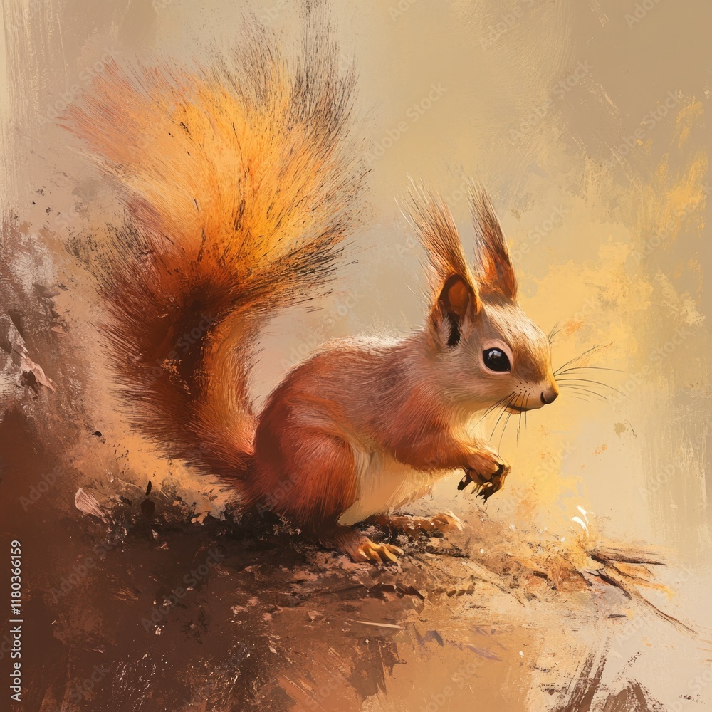 Poster a close-up view of a squirrel sitting on the ground, possibly taking a break or enjoying its surroun