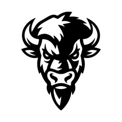 Illustration of bison head in monochrome style. Bison head in logo style. Design element for logo, emblem, sign, badge, poster. Vector illustration