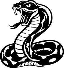 Illustration of snake in monochrome style. Viper snake in logo style. Design element for logo, emblem, sign, badge, poster. Vector illustration