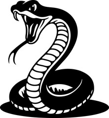 Illustration of snake in monochrome style. Viper snake in logo style. Design element for logo, emblem, sign, badge, poster. Vector illustration