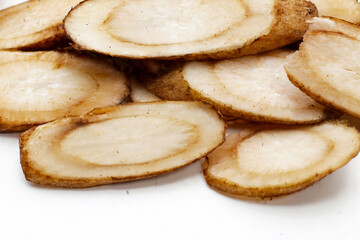 Burdock Root (Gobo) on white background.