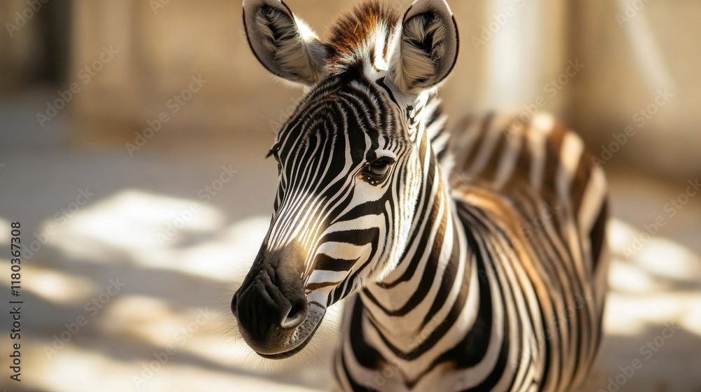 Aufkleber Close-up view of a zebra's face with blurred background