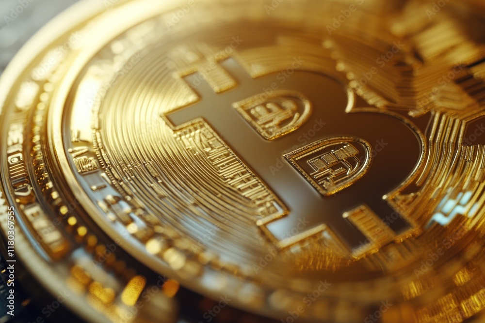 Aufkleber Close-up shot of a bitcoin icon on a computer keyboard, suitable for financial or tech-related contexts
