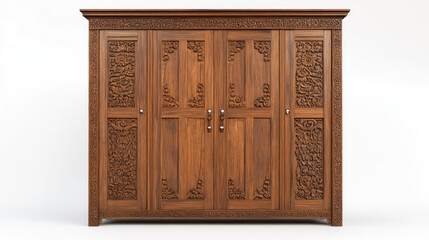 Intricate carved wooden wardrobe with four doors.
