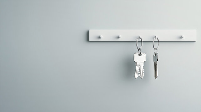 Minimalist design with keys on a wall hook for modern home decor