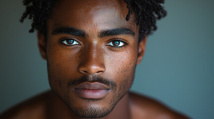 Fototapeta premium a handsome 28 year old man, of African ethnic origin, with dark skin, no freckles, very short frizzy hair