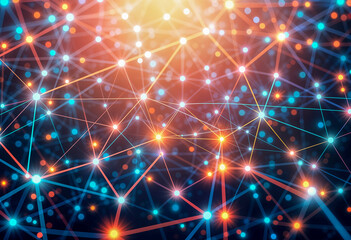 Fototapeta premium Abstract glowing network of interconnected points on a dark background