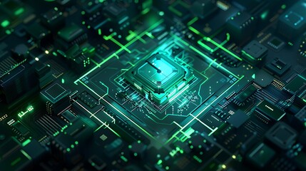 Green Circuit Board Showing Central Processing Unit