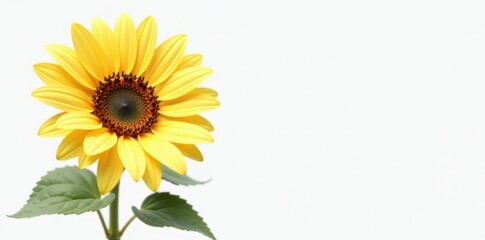 Obraz premium A single white sunflower with bright yellow anthers and dark centers, set against a clean white background , still life, yellow