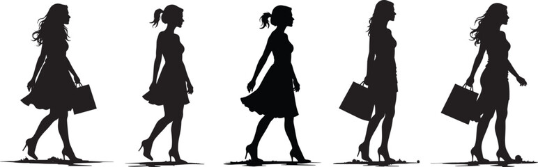 Black silhouettes of beautiful womans on white background, Vector illustration.