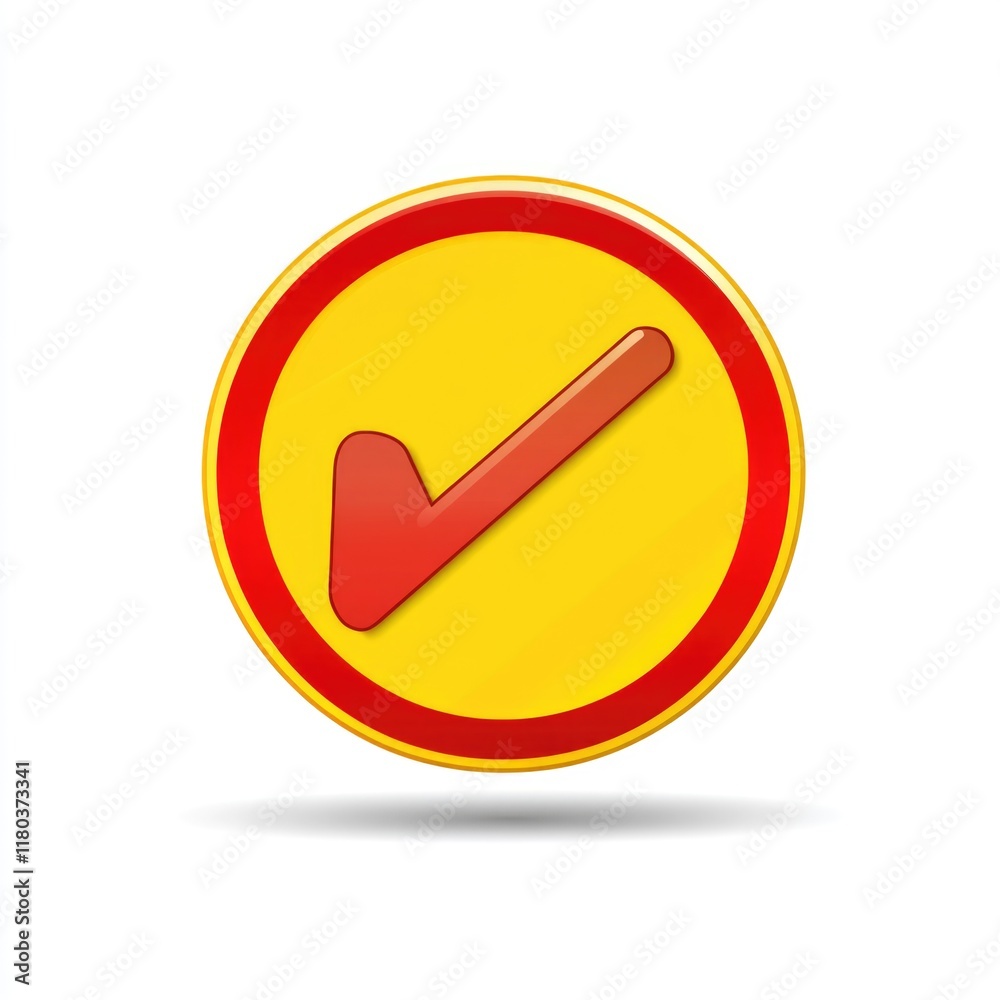 Poster A bright red and yellow button with a sharp red arrow, perfect for illustrations about direction or navigation
