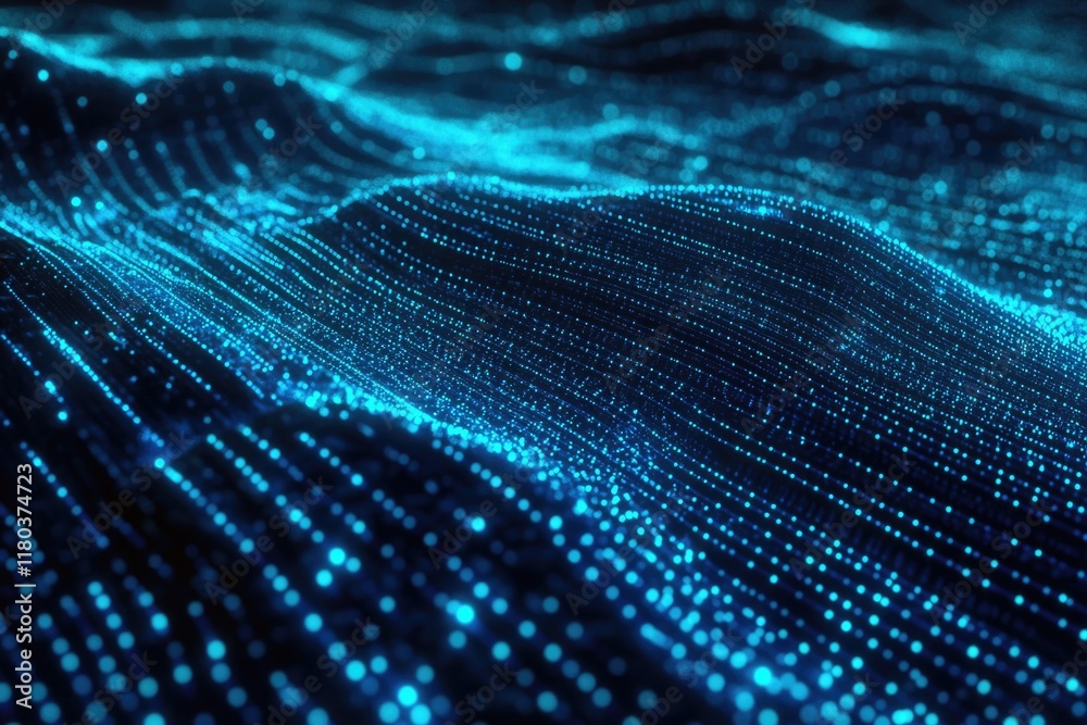 Poster a close-up shot of a wave of blue lights, ideal for use in technology or futuristic themed projects