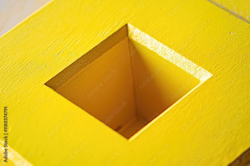 Poster A square hole in a yellow painted wall, suitable for use as a background or prop in various settings