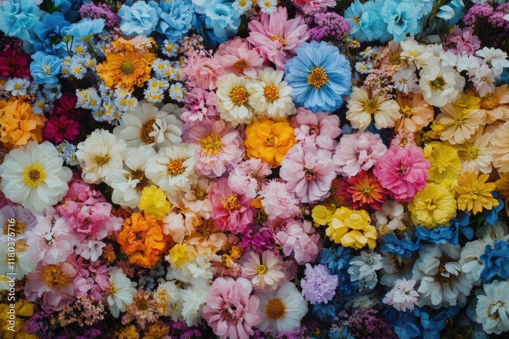 Poster a detailed view of colorful blooms arranged together in a cluster