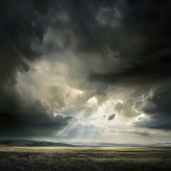 Fototapeta premium A lone horse standing in a field with a cloudy sky, perfect for rural scenes or outdoor photography