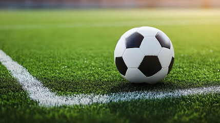 Soccer Ball on Green Field 3D Illustration
