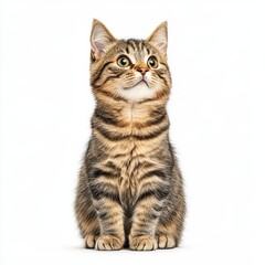 Obraz premium A cute, curious tabby Suphalak cat sitting in a playful pose, embodying a sense of innocence and charm.