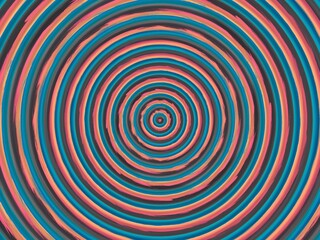Abstract concentric circles in muted teal, coral, and gray, creating a hypnotic visual effect.