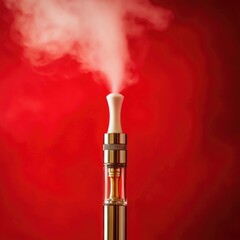 Close-up shot of a vapor-filled device on a red background