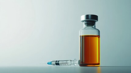Medical bottle with syringe on white background