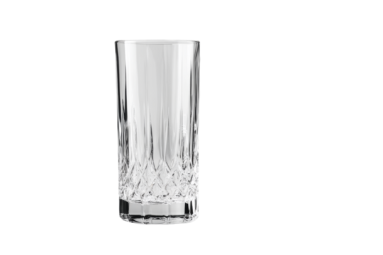 Vintage embossed patterned glass crystal tumbler. Glass tumbler on transparent background for copy paste. Generated with AI.