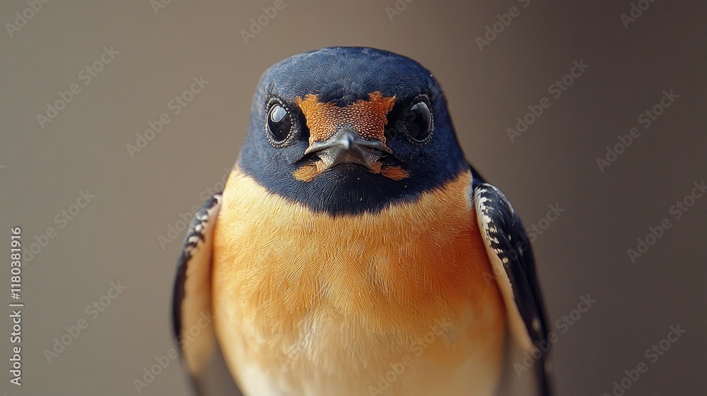 Poster close up shot of a bird perched on a branch, looking straight into the camera