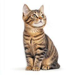 A cute, playful tabby Egyptian Mau cat sitting proudly, showcasing its beautiful stripes and curious expression.