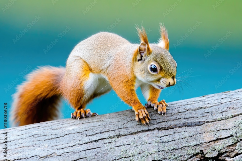 Poster a squirrel perched on top of a tree branch, looking out into the distance