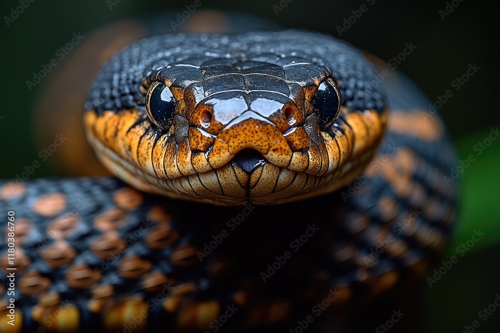 Poster a close-up of a snake's head with a blurred background