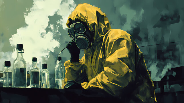 Meth lab bust, chemicals and danger, clandestine operation exposed. Crystalpath. Illustration