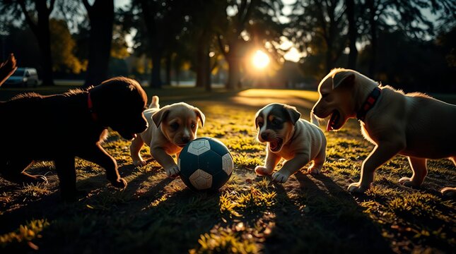 cute pappy dogs playing in the park
