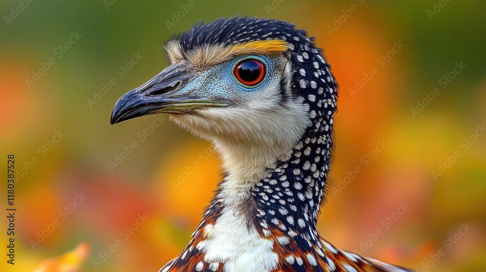 Poster a detailed image of a bird's face with a blurred background