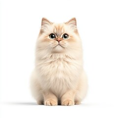 Fototapeta premium A fluffy cream-colored Himalayan cat sitting gracefully, showcasing its captivating eyes and soft fur. Perfect for pet lovers and feline enthusiasts.