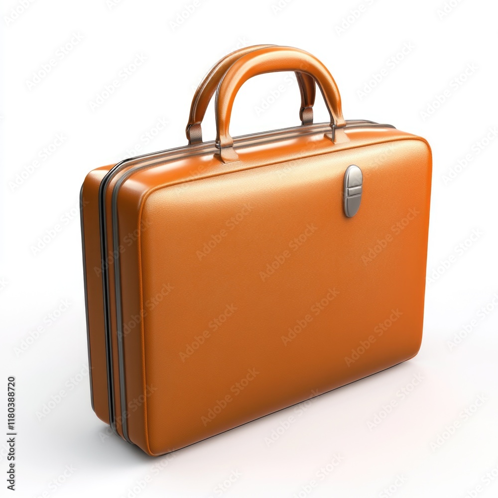 Poster a single orange suitcase placed on a clean and simple white background