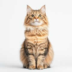 Obraz premium A fluffy domestic American Curl cat with captivating eyes, showcasing its playful and curious nature against a neutral background.