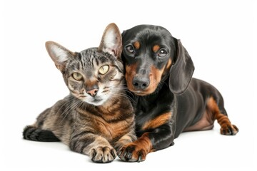 Ultra Quality Picture of Cat and Dog Sitting Together on a Transparent Background