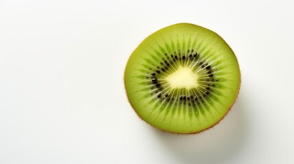 Freshly sliced kiwi showcases vibrant green and black seed patterns in detail. Generative AI