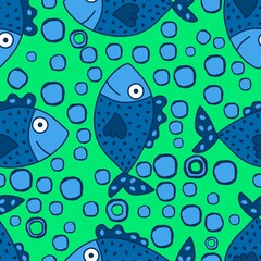 Ocean seamless fish pattern for wrapping paper and fabrics and linens