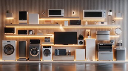 Fototapeta premium Modern home appliances E commerce or online shopping concept for marketing literature 3d render on grey