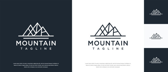 Mountain peak logo design illustration. outdoor adventure mountain icon.