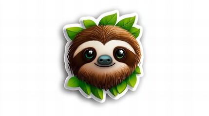 Obraz premium Adorable sloth illustration, surrounded by lush green leaves. Perfect for nature lovers!